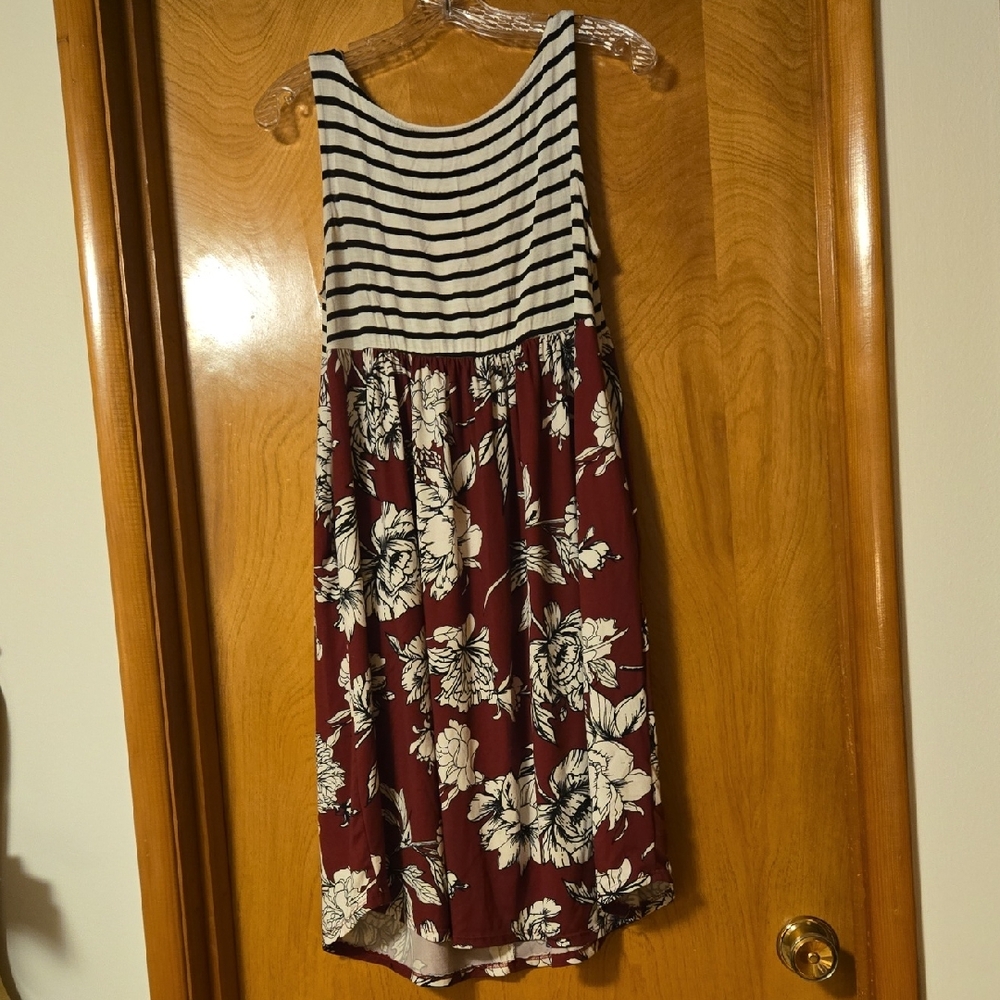 Striped and Floral Sleeveless Dress